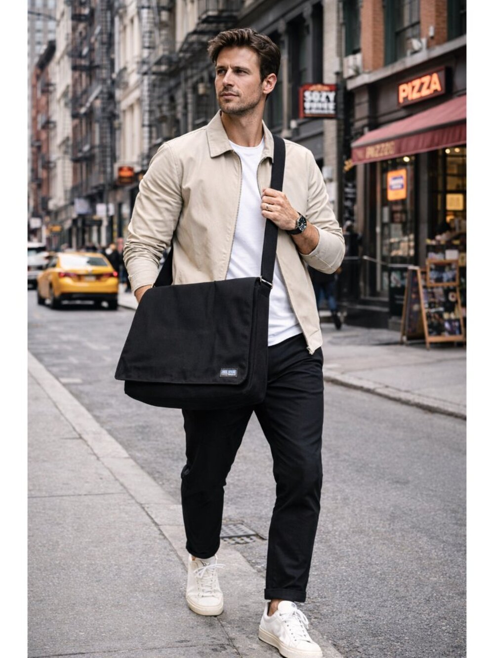 Jack Spade Greene St Black Canvas Messenger Bag Crossbody Shoulder Minimalist